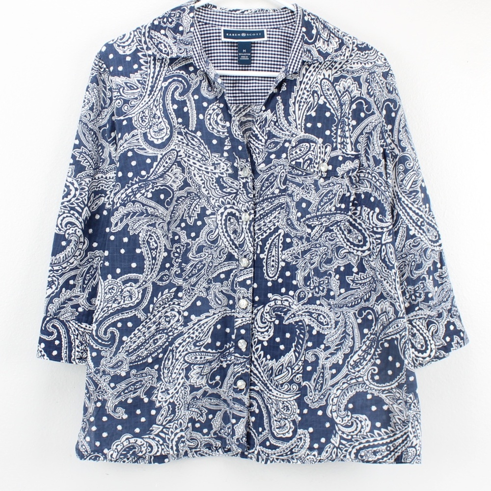 Karen Scott 3/4 Sleeve Paisley Print Top